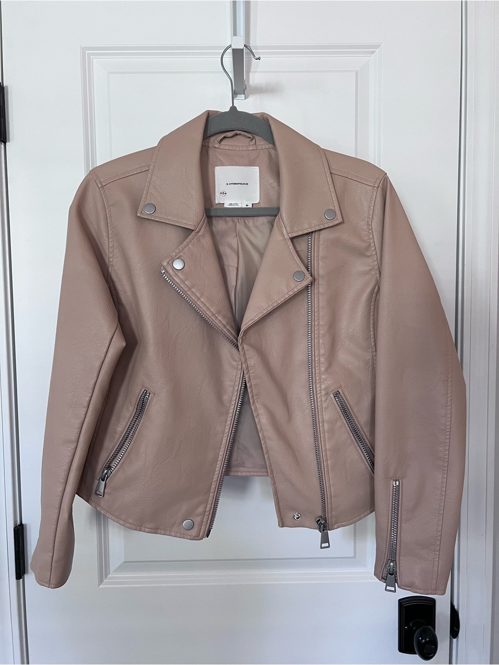 Anthropologie Nude Color Faux Leather Jacket Size Small Petite EUC